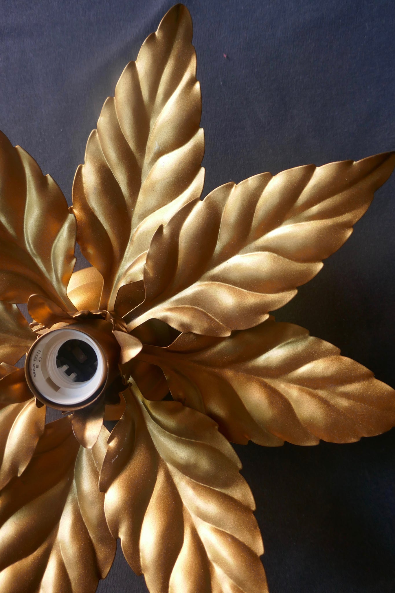 Pair of decorative Italian gold floral wall or ceiling lights circa 1960.