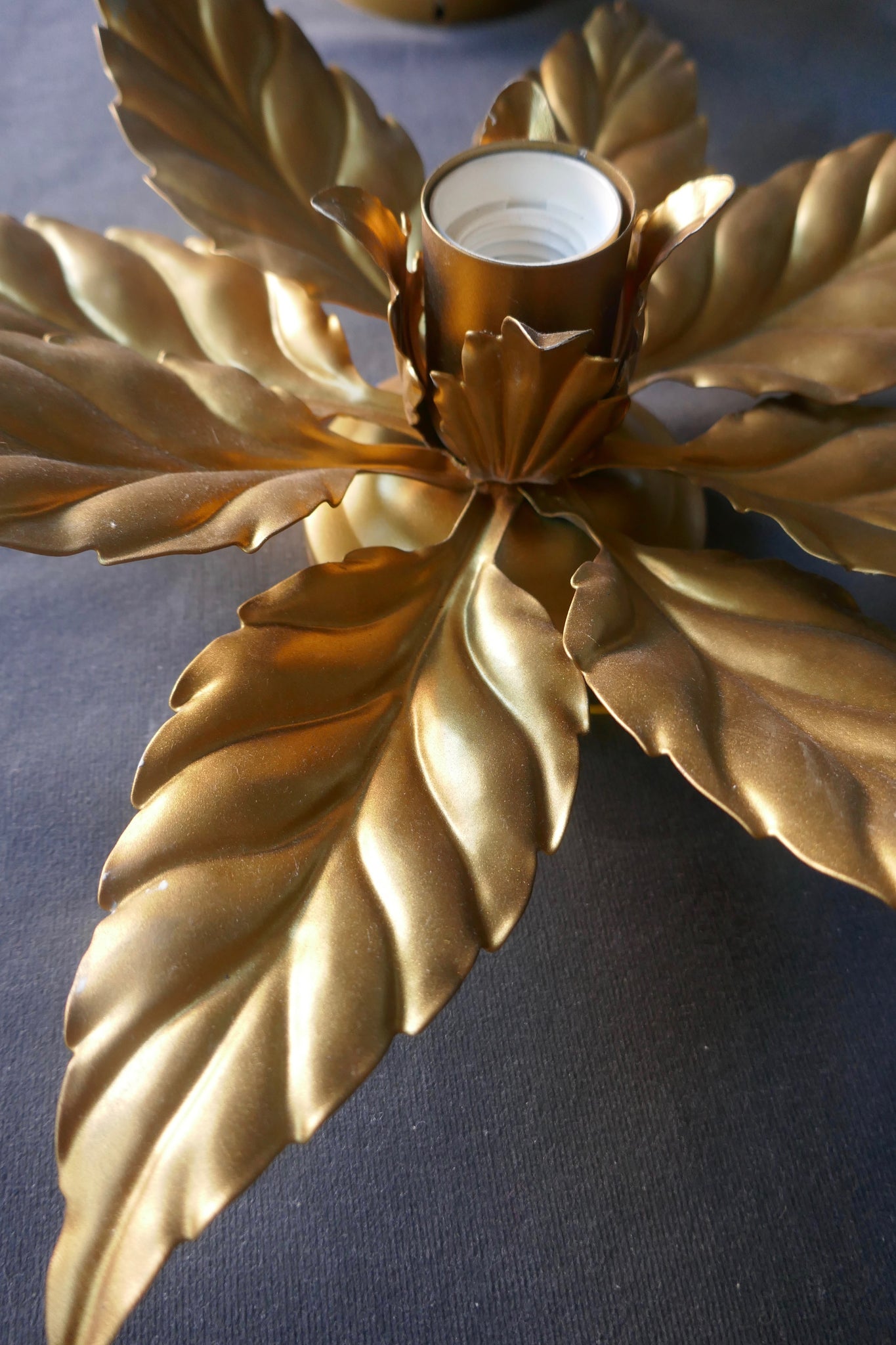 Pair of decorative Italian gold floral wall or ceiling lights circa 1960.