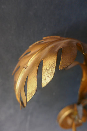 Pair of gilt Italian wall lights with palm frond detail circa 1960