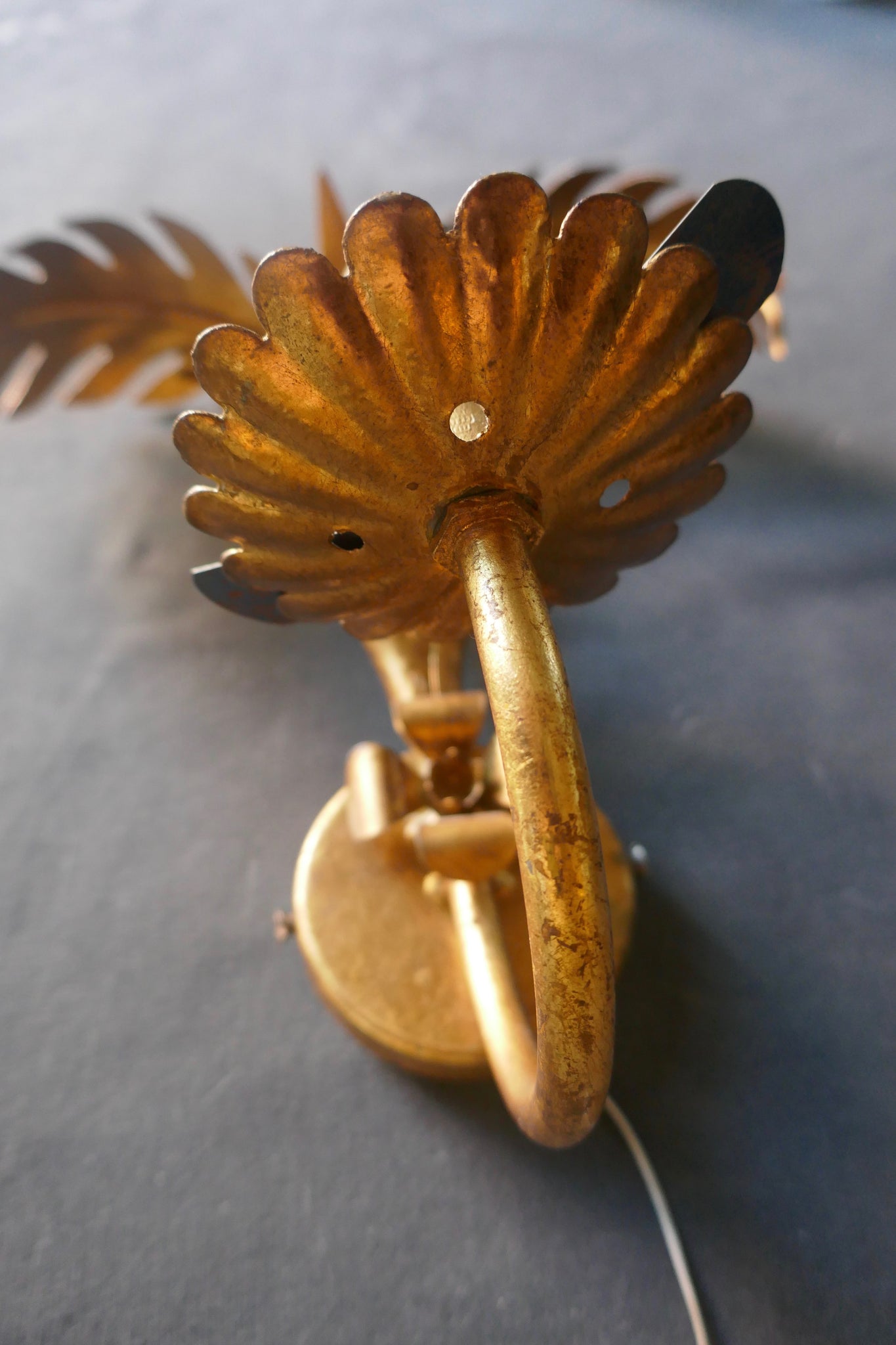 Pair of gilt Italian wall lights with palm frond detail circa 1960