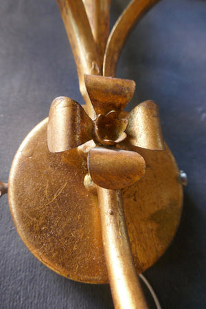 Pair of gilt Italian wall lights with palm frond detail circa 1960