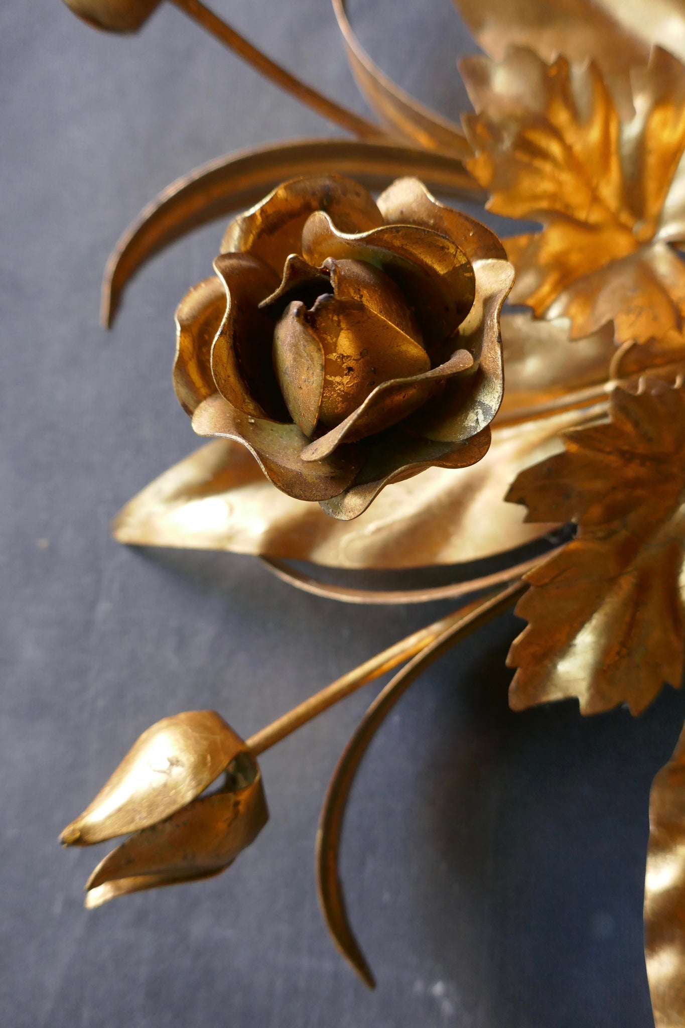 Highly decorative gold Italian ceiling light of floral design circa 1960 .
