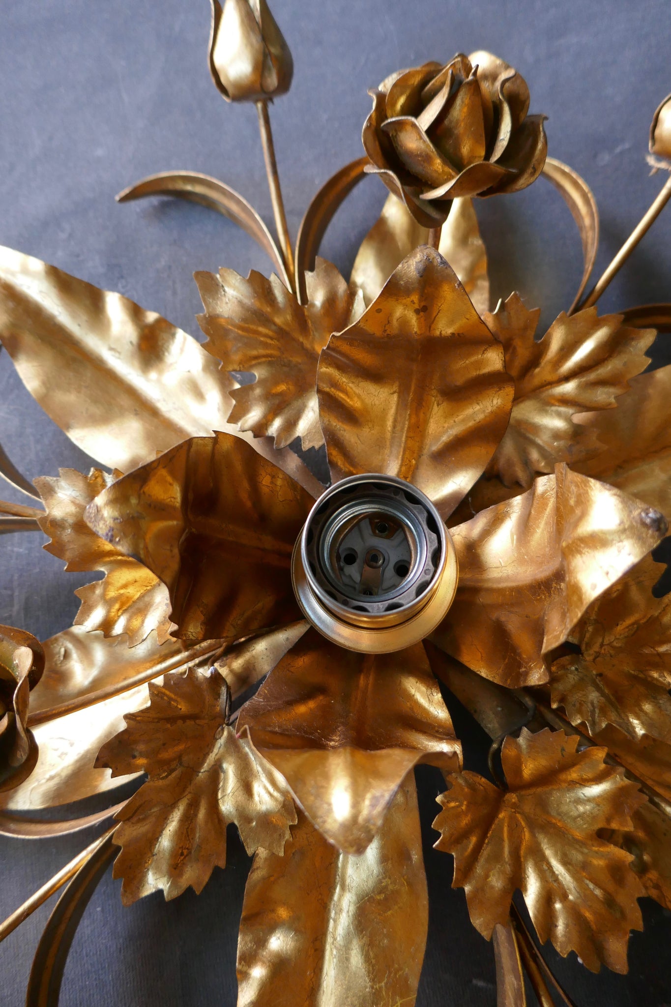 Highly decorative gold Italian ceiling light of floral design circa 1960 .