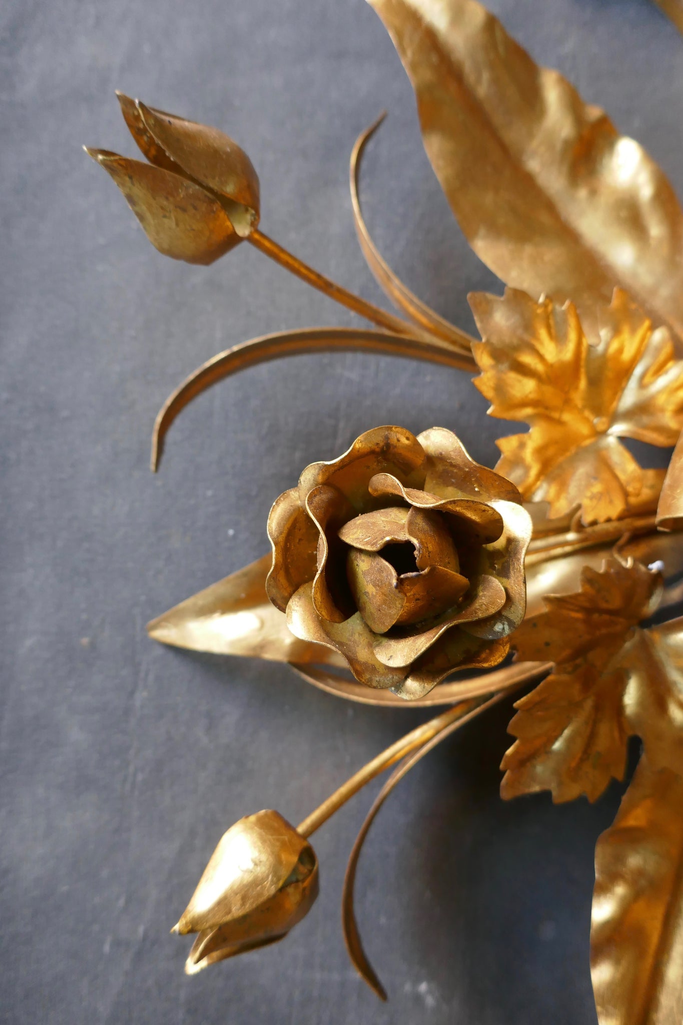 Highly decorative gold Italian ceiling light of floral design circa 1960 .