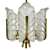 Vintage scandinavian glass and brass chandelier by Carl Fagerlund.