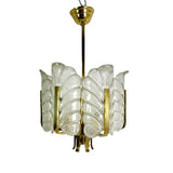 Vintage scandinavian glass and brass chandelier by Carl Fagerlund.