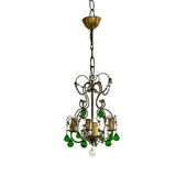 Small elegant vintage Italian chandelier with green glass drops.