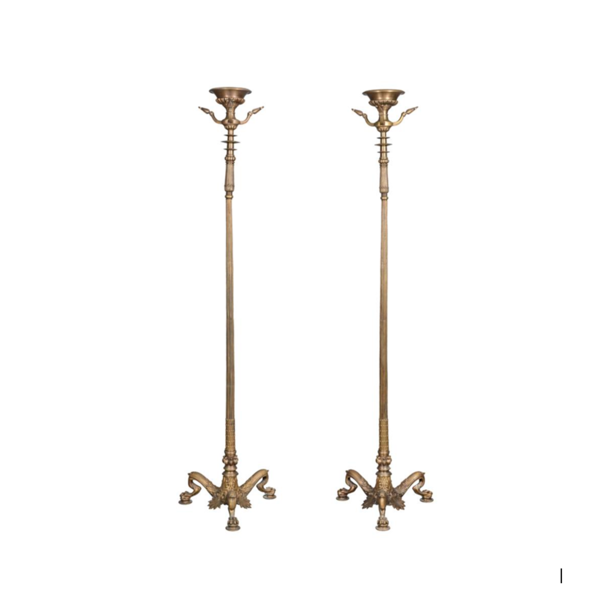 Stunning pair of bronze torchere uplighters.