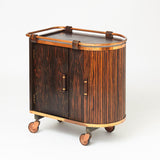 Italian 1930's bar cart with tambour sliding door and Macasar ebony veneers.