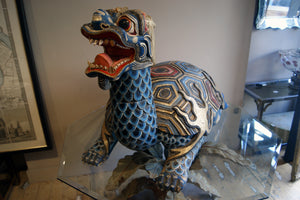 X A stunning pair of polychrome Chinese turtle dragons.