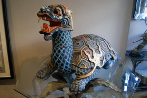 X A stunning pair of polychrome Chinese turtle dragons.