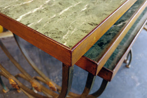 X Green Marble Nesting Tables with Brass Sculpted Detail