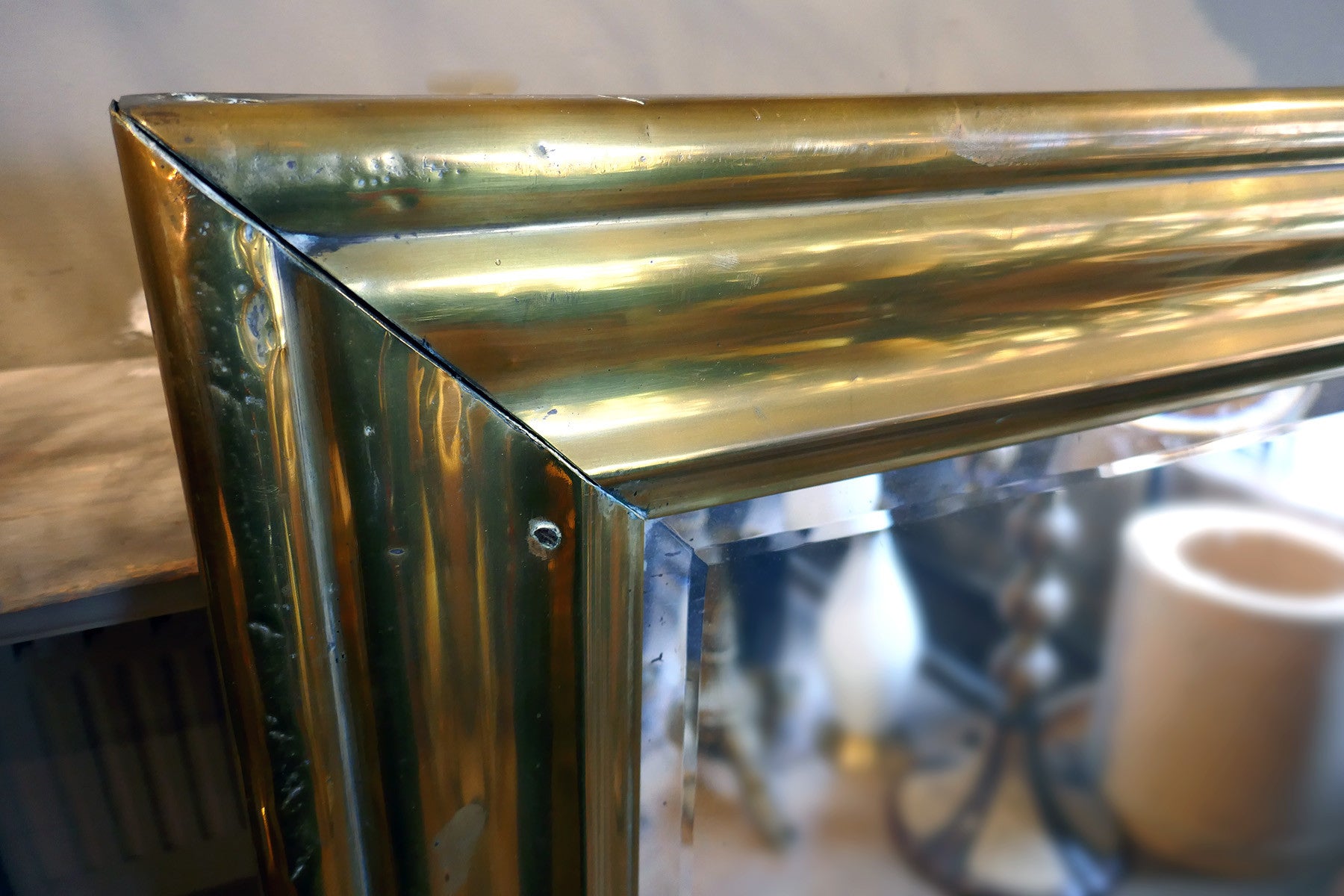 X Large French Brass Bistro Mirror circa 1900