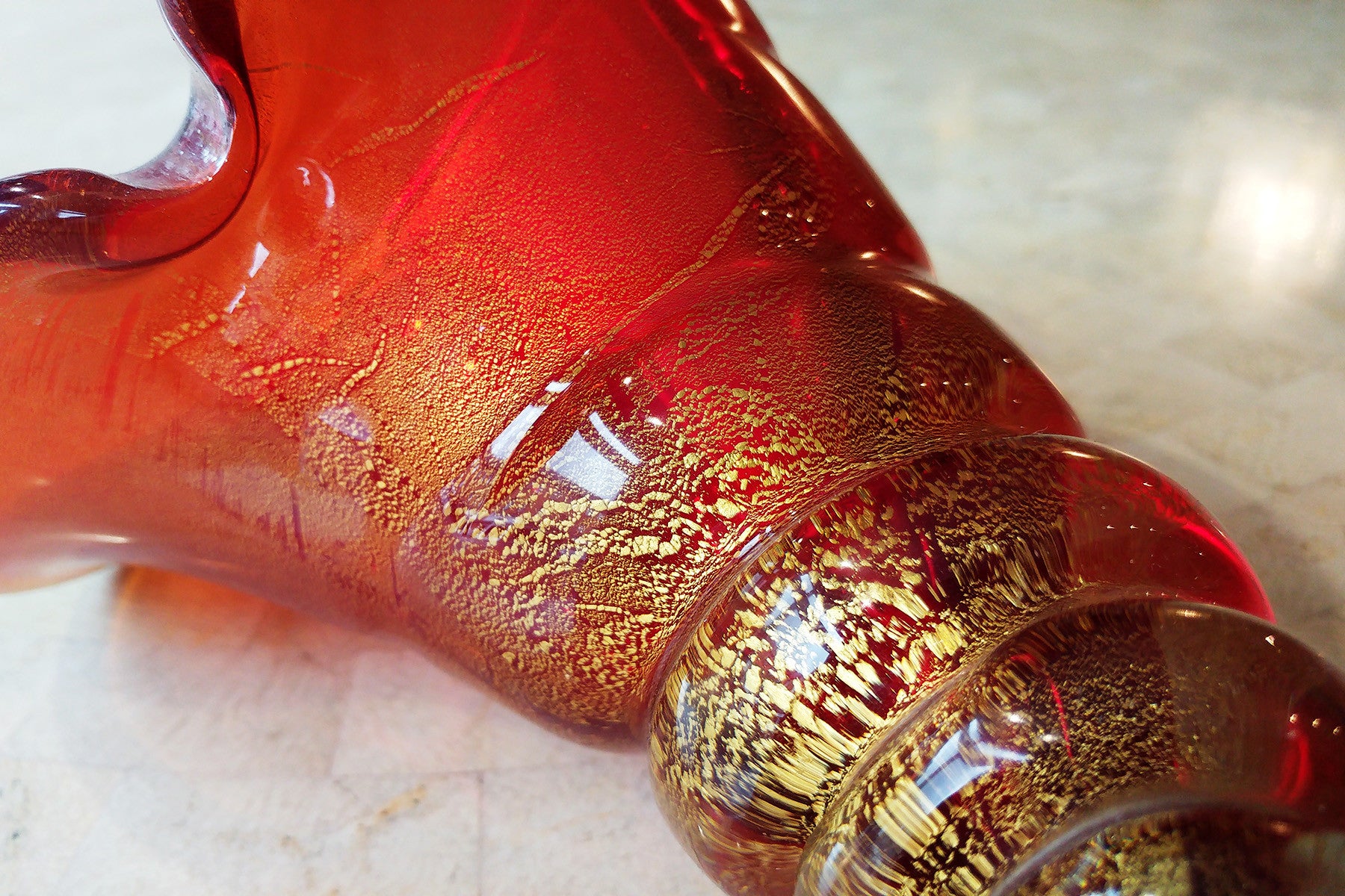 Murano Glass Cornicopia by Mazega with 24 carat gold inclusions .