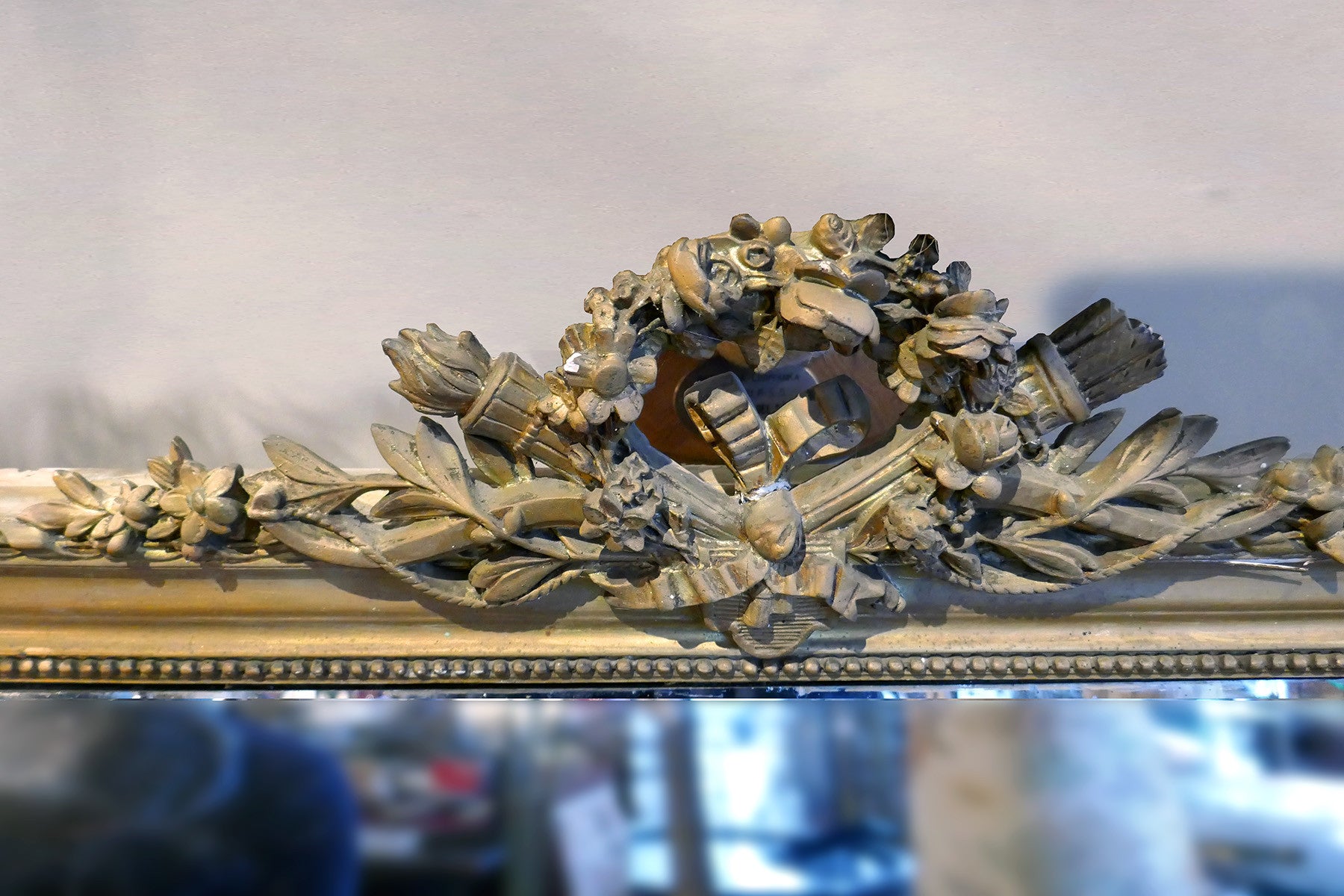 Distressed Large French Mirror with Mercury Glass Plate circa 1890