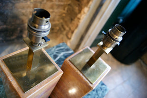 Pair of Marble table lamps with brass detail circa 1970 .