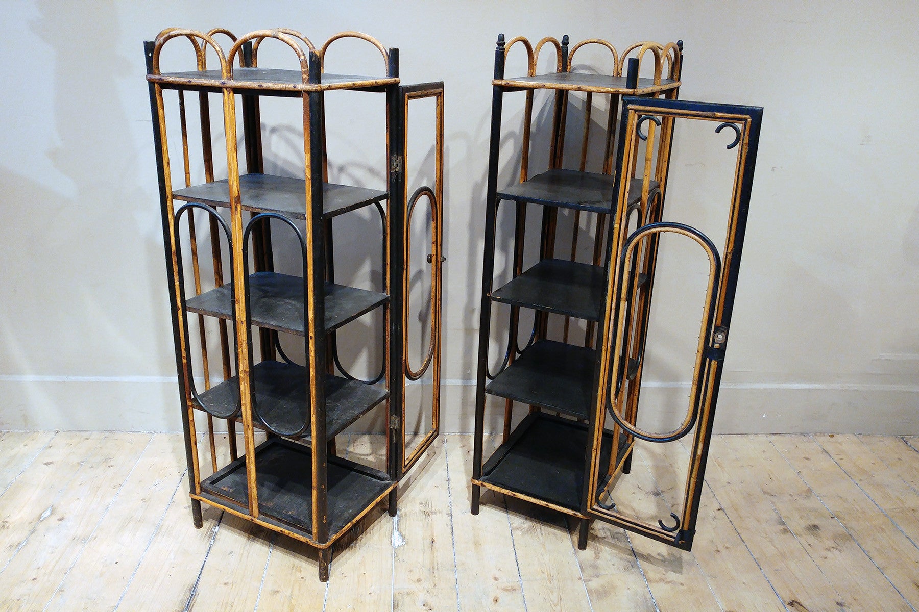 Pair of Bamboo Slipper Cupboards