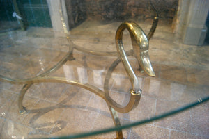 X Brass Swan Coffee Table with Glass Top