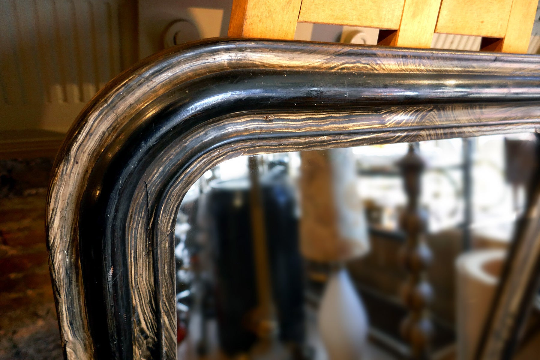 X Distressed french mirror with original plate circa 1900.