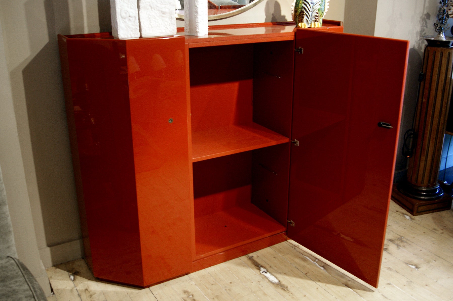 Decorative 1970s  Red Lacquer cocktail  Cabinet