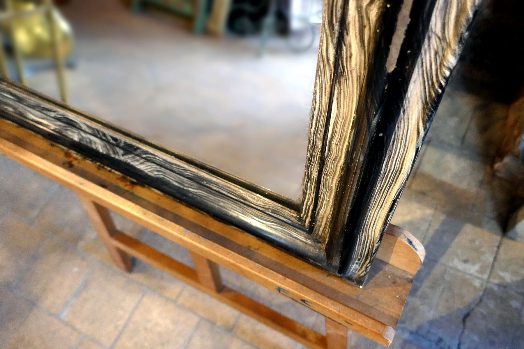 X Distressed french mirror with original plate circa 1900.