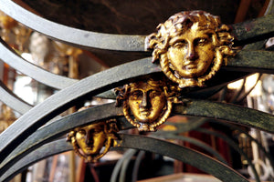 X Green Marble Nesting Tables with Brass Sculpted Detail