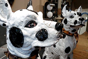 X Imposing Pair of Italian Majolica Pottery Hounds