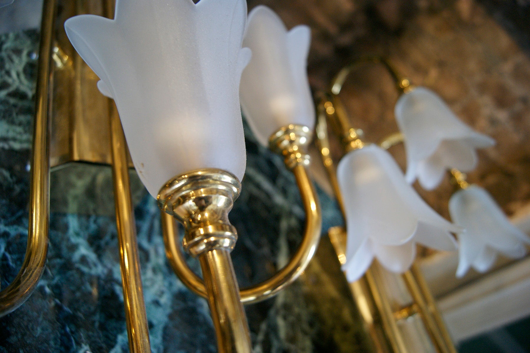 Floral Glass Brass Stemmed Wall Lights