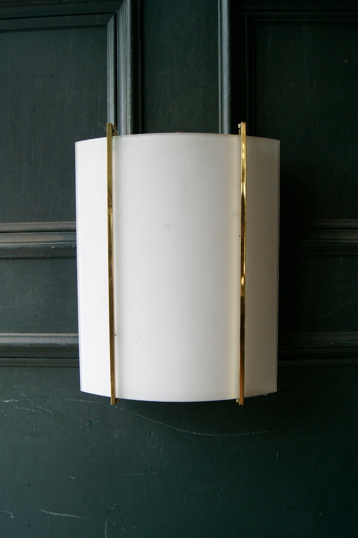 Pair of chique Brass and opaque Glass Wall Lights circa 1970