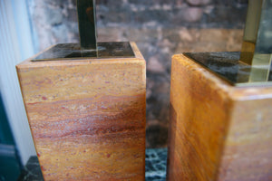 Pair of Marble table lamps with brass detail circa 1970 .