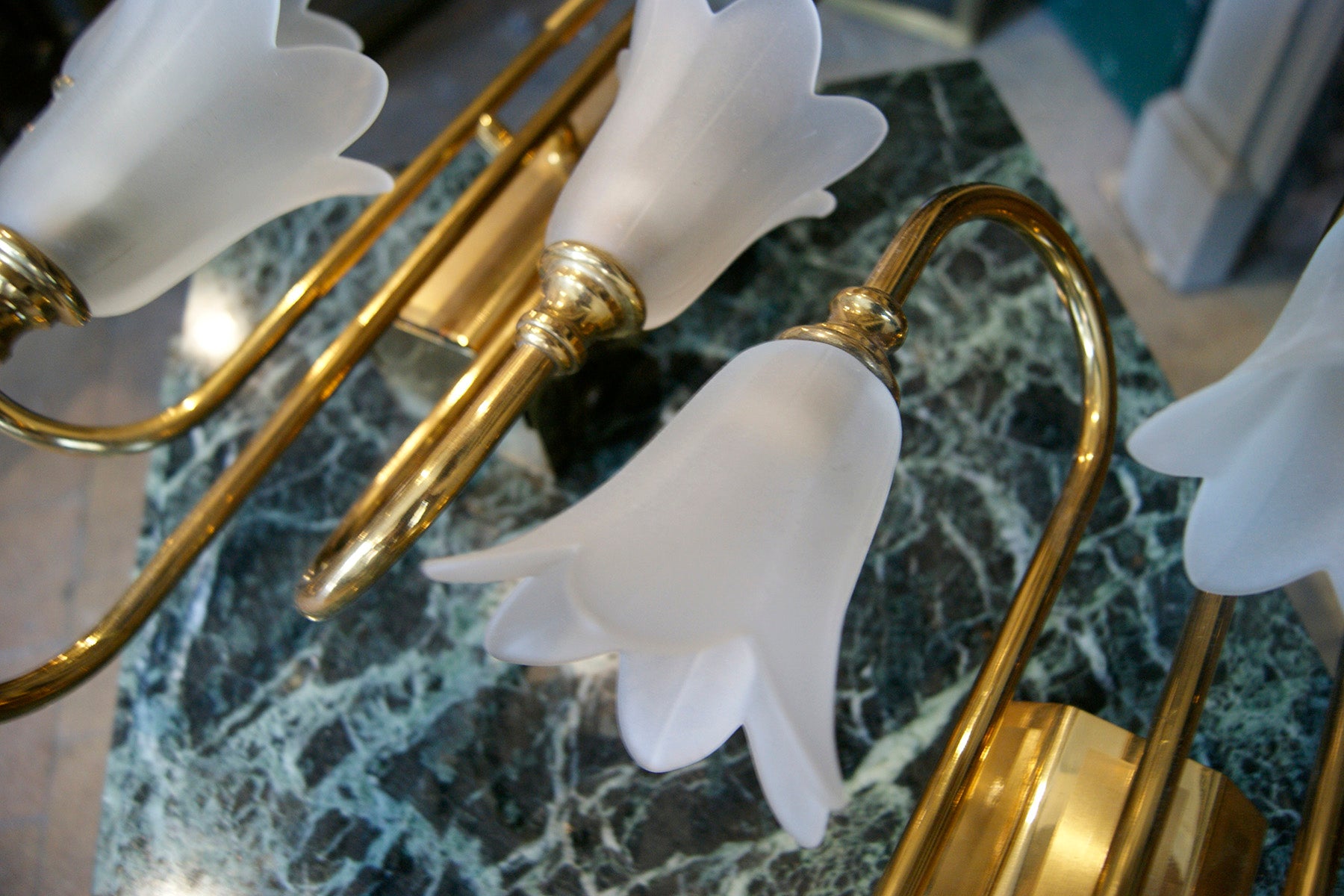 Floral Glass Brass Stemmed Wall Lights