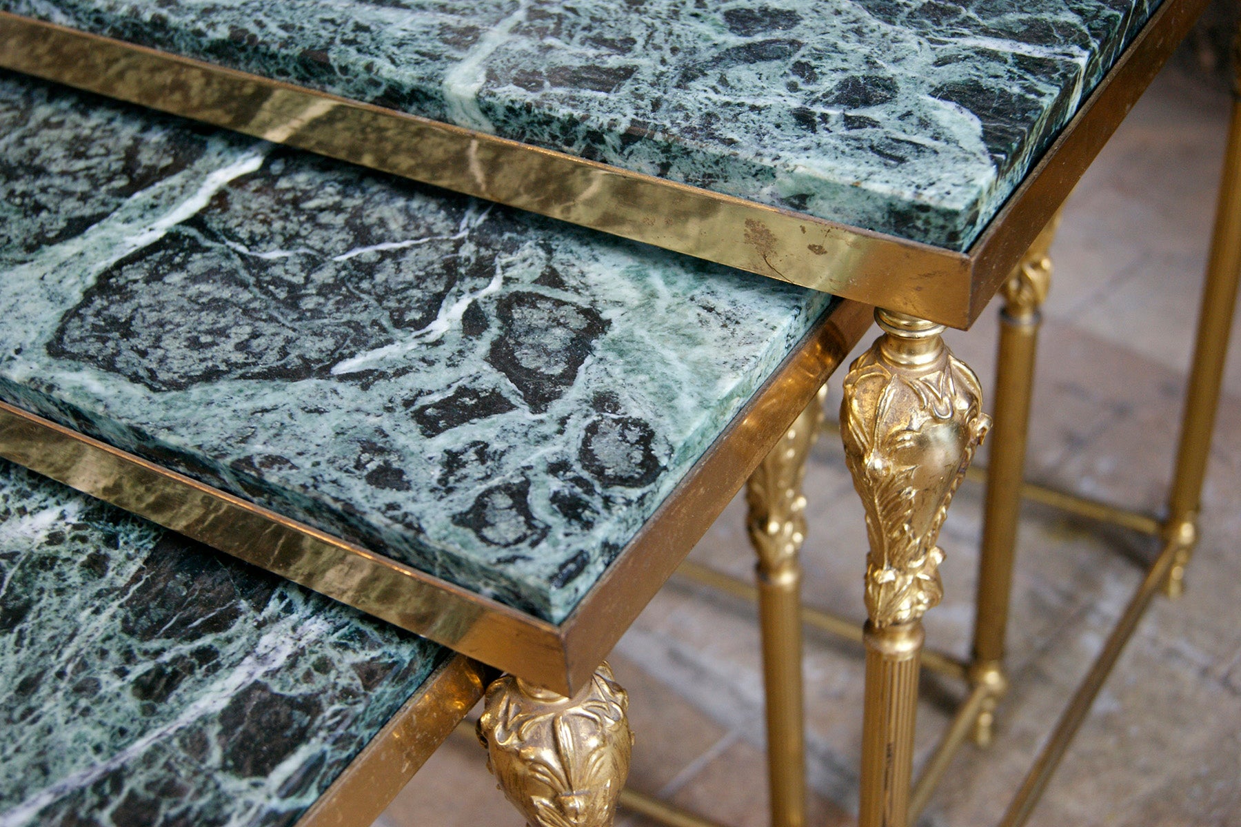 X Green Marble Nest of Tables