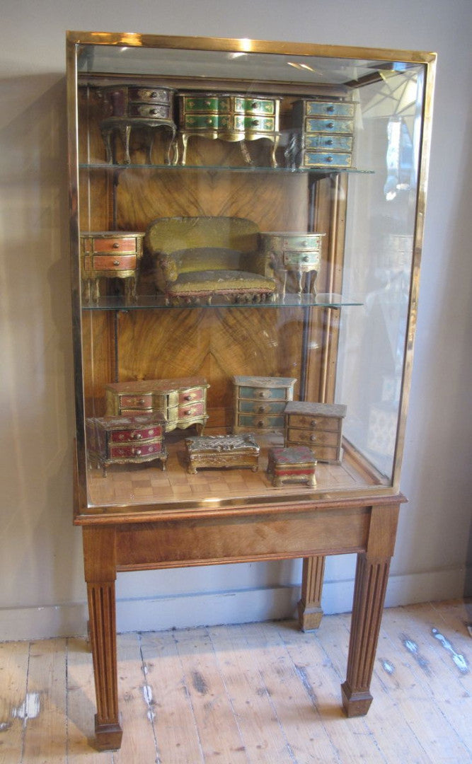 X Art Deco Bronze and Walnut English Display Cabinet