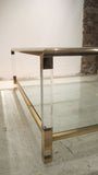 Large mid century Lucite and Brass Two Tier Coffee Table