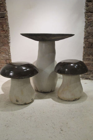 Contemporary Mushroom Ceramic Garden Table and Stools by G. Dooley