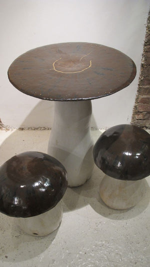 Contemporary Mushroom Ceramic Garden Table and Stools by G. Dooley