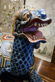 X A stunning pair of polychrome Chinese turtle dragons.