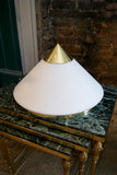 White Glass and Brass Conical Wall Lights circa 1970 .
