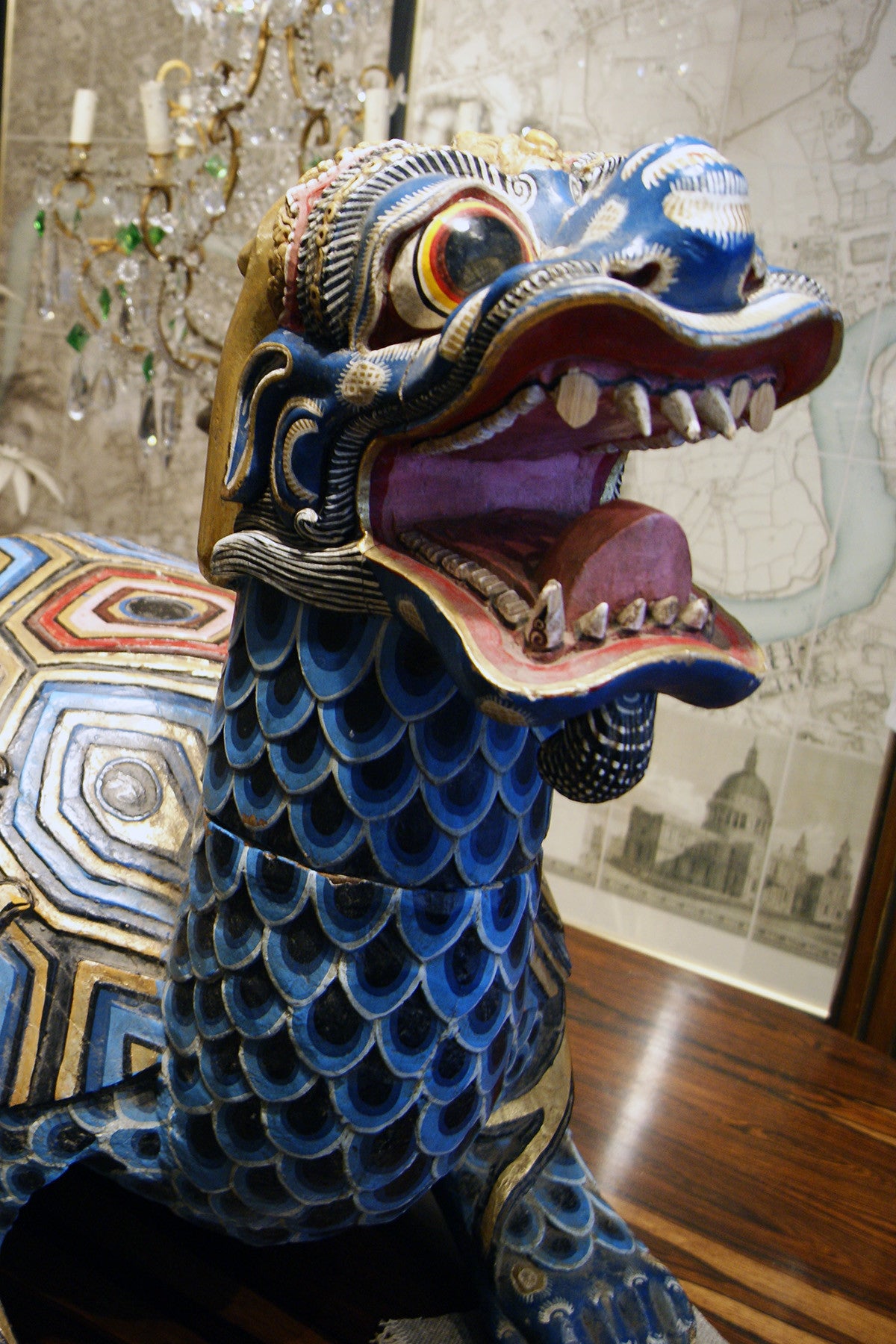 X A stunning pair of polychrome Chinese turtle dragons.