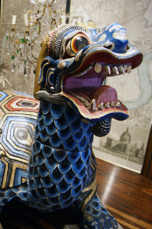 X A stunning pair of polychrome Chinese turtle dragons.