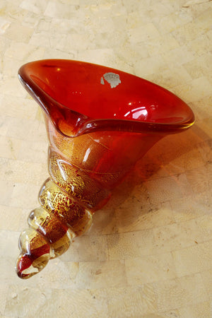 Murano Glass Cornicopia by Mazega with 24 carat gold inclusions .