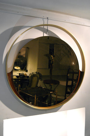 Large 1970s italian wall mirror with substantial solid brass frame.