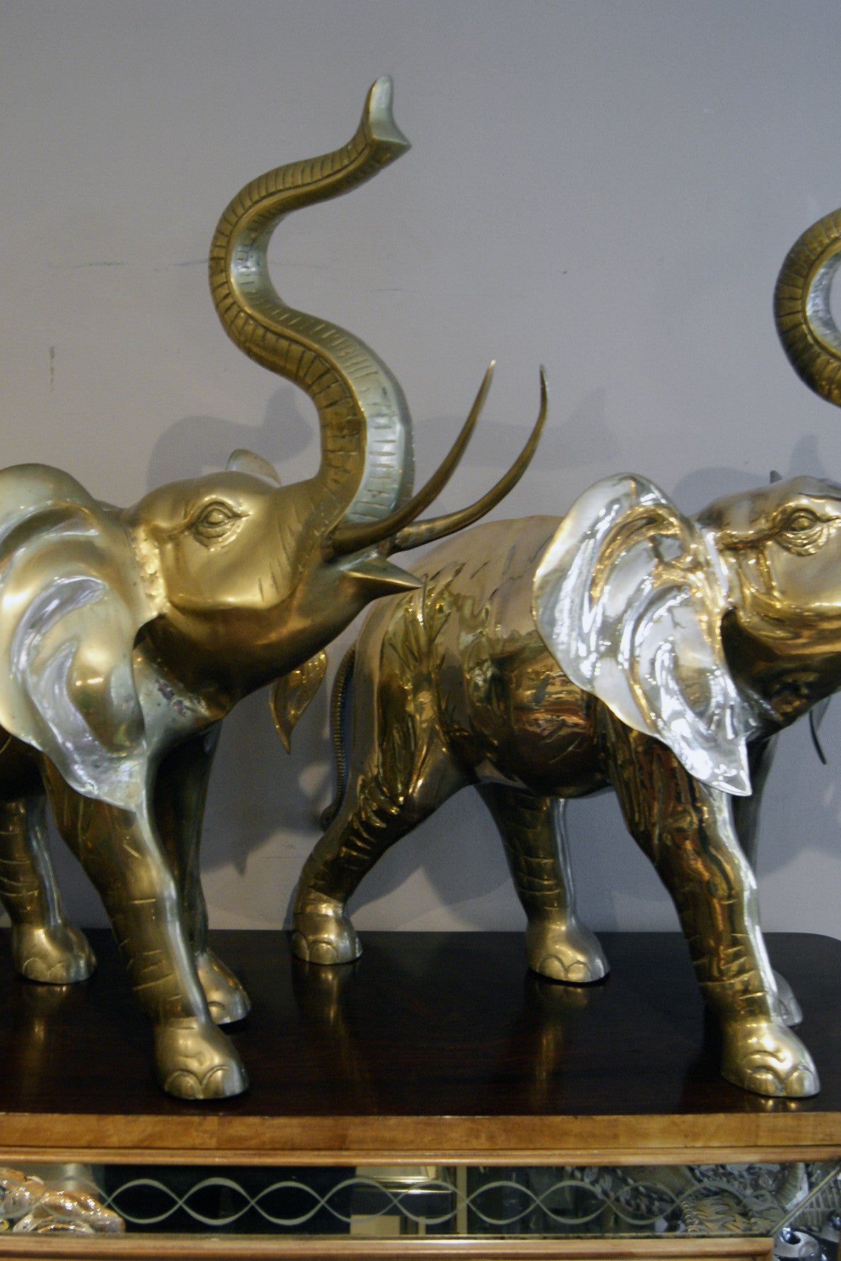 X Magnificent  pair of  large brass elephants
