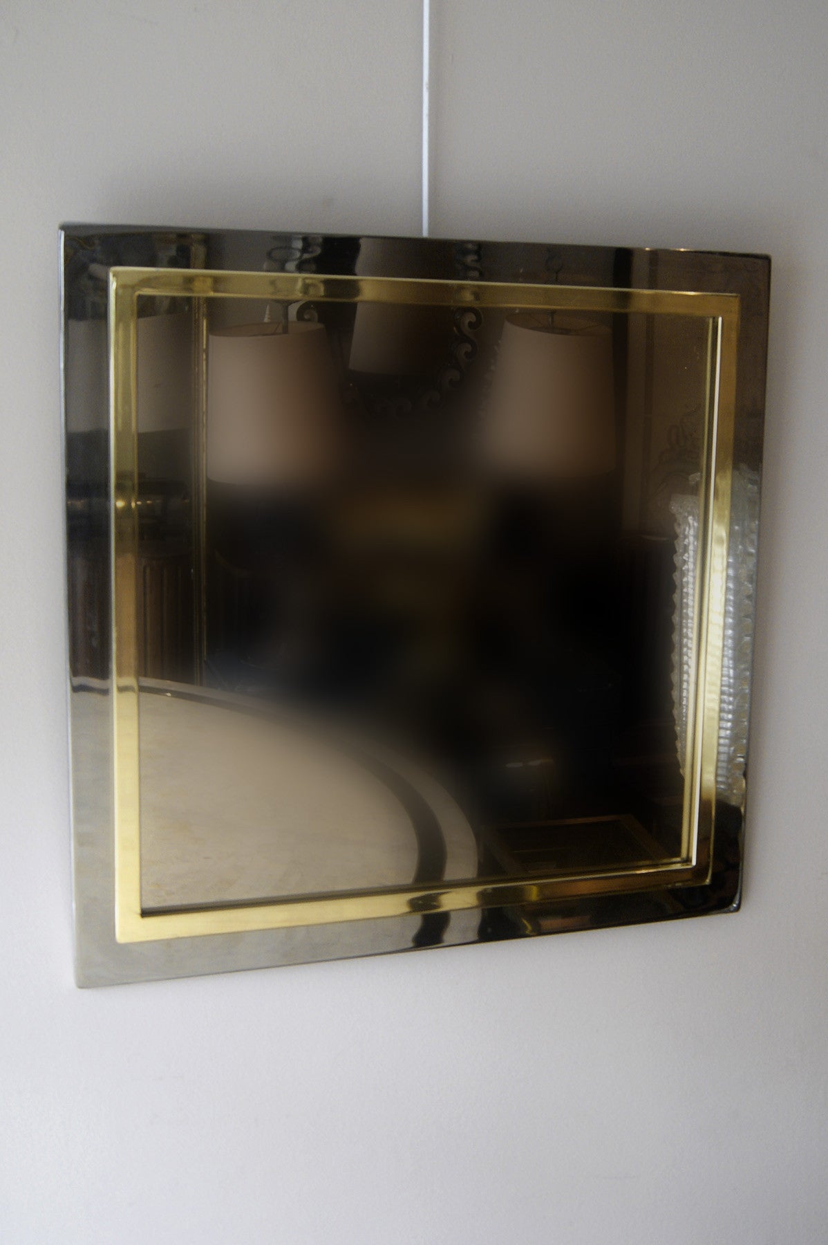 Square 1970s Gold and Steel Mirror