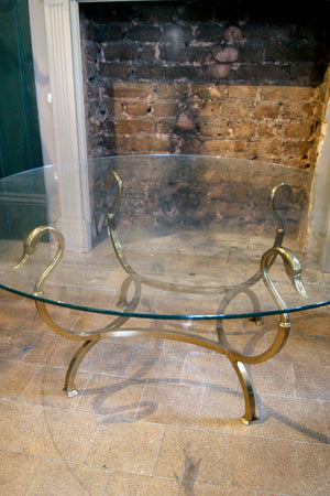 X Brass Swan Coffee Table with Glass Top