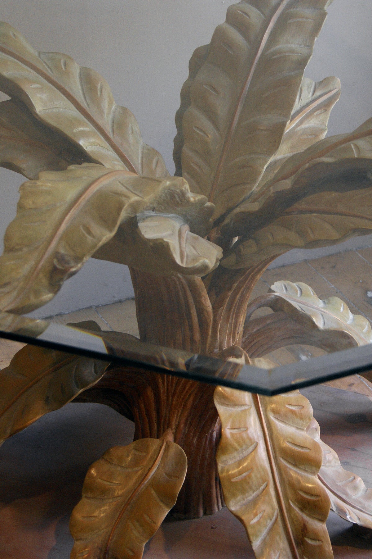 Impressive italian carved wood Palm Table circa 1970