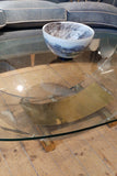 Semi circular brass, Glass and perspex  Coffee Table by maison Jansen.