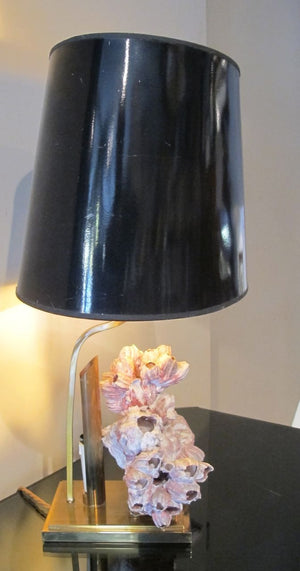X French brass and coral side lamp in the manner of Willy Daro.