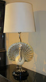 X An unusual peacock lamp made from ostrich egg pewter and coral circa 1970.