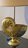 A large french brass lamp in the form of a Nautilus shell circa 1970.